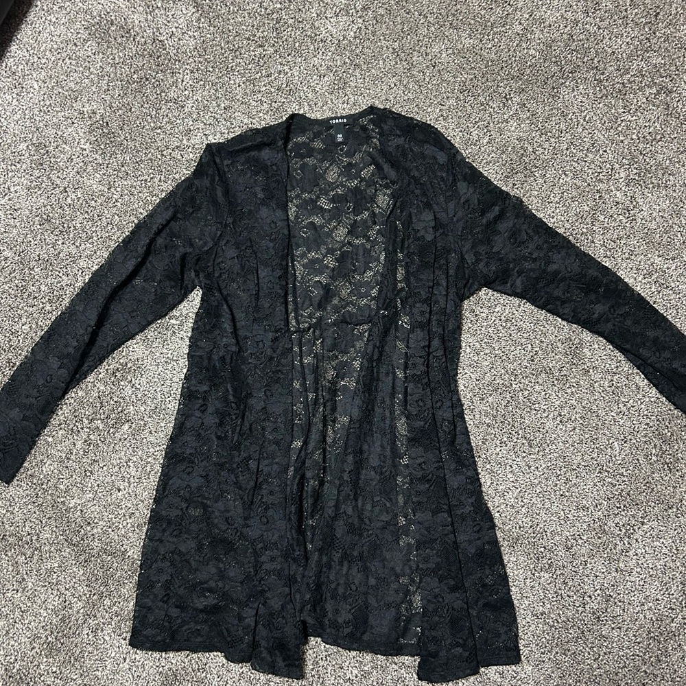Torrid Black Lace Long Cardigan